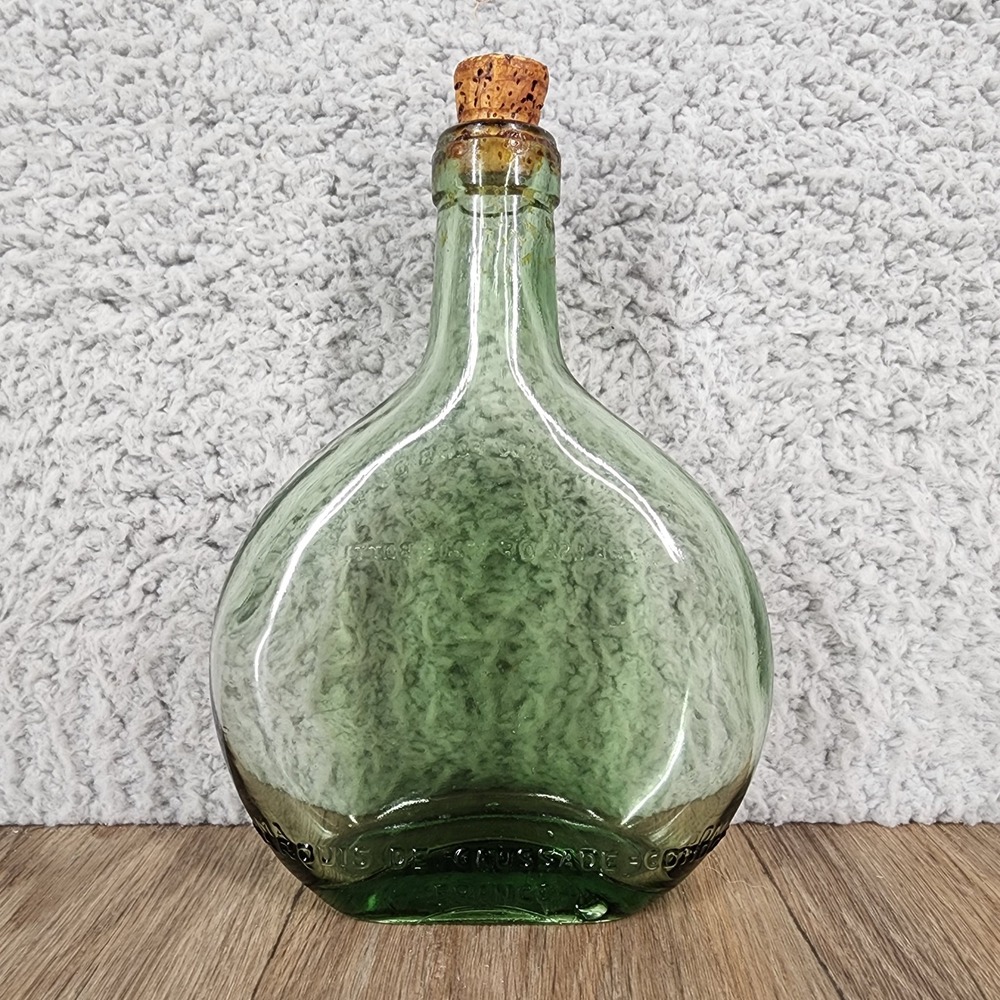Vintage Green Glass Bottle Marquis‎ De Caussade Condom France Cork Stopper Decor